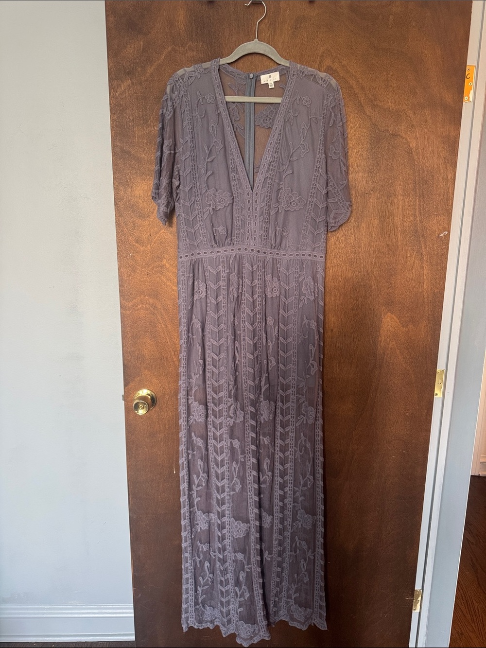 Socialite Lavender Gray Embroidered Lace Maxi Dress